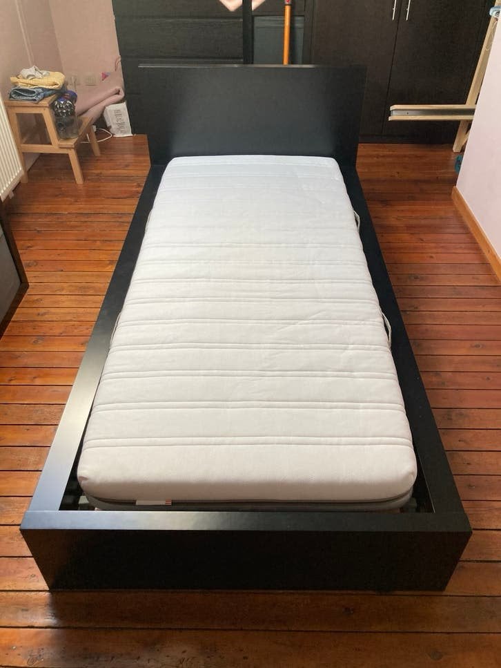 Lit Malm (ikea) 90x200 COMPLET, 90 cm, Brun, Enlèvement, Utilisé