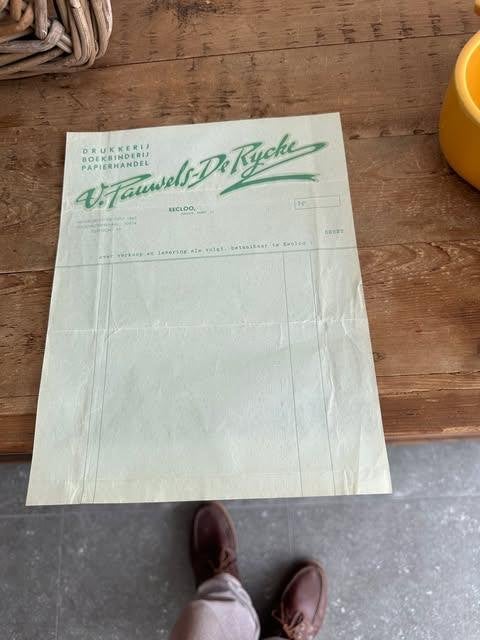 blanco factuur V. Pauwels De Rycke Eecloo, Ophalen of Verzenden, Overige typen