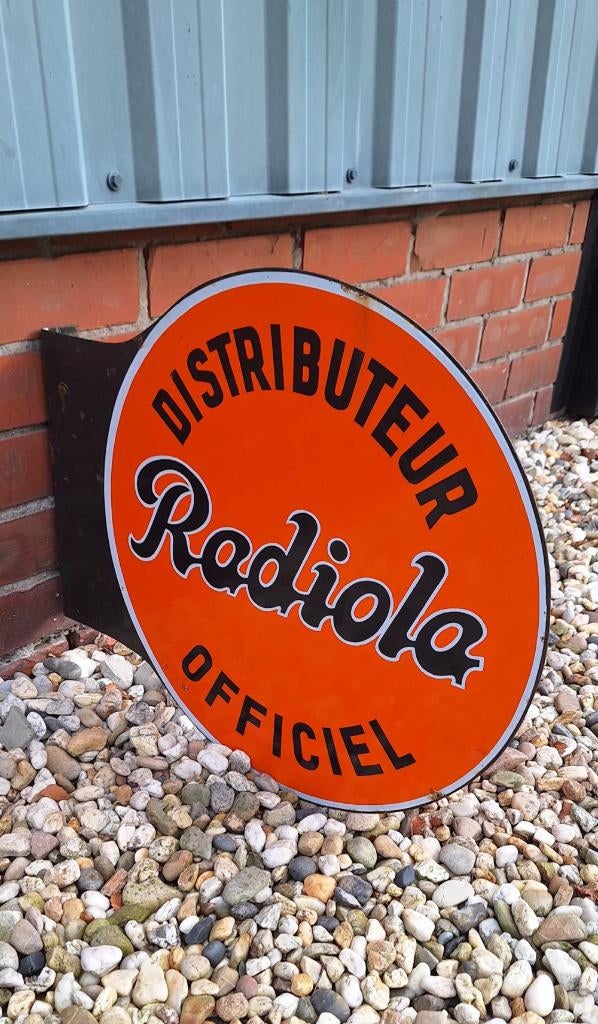 Pracht groot zwaar emaille dubbelzijdig Radiola Reclamebord., Verzamelen, Ophalen of Verzenden, Gebruikt, Reclamebord