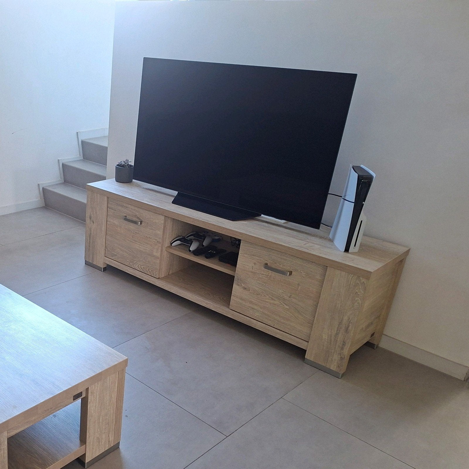 Modern TV meubel (55x177x45) Lamulex houtlook, Enlèvement