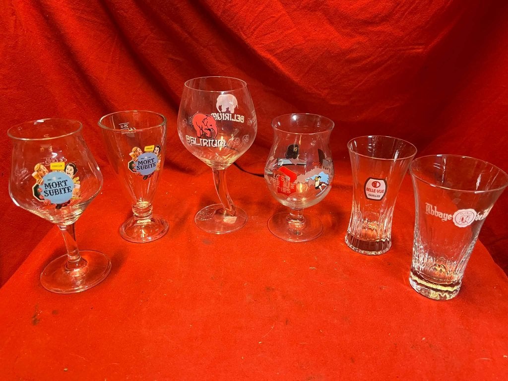 Duvel,Delirium,Mort Subite,Belle veu en Leffe glas., Ophalen, Zo goed als nieuw, Glas of Glazen, Overige merken