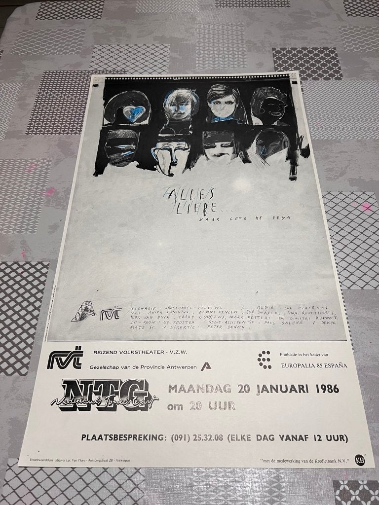 Vintage Poster Alles Liebe naar Lope De Vega - NTG, Deurposter of groter, Ophalen of Verzenden, Reclame, Rechthoekig Staand