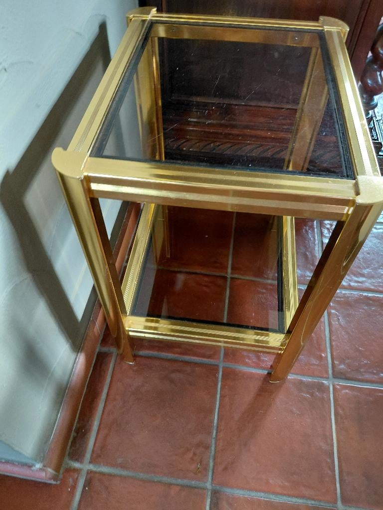 bijzettafeltje goud / glas, Ophalen, Zo goed als nieuw, Metaal of Aluminium