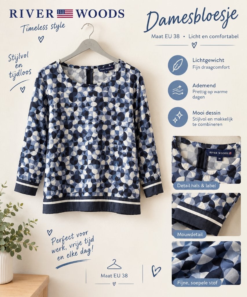 damesbloes - River Woods, Maat 38/40 (M), Blauw, River Woods, Ophalen of Verzenden