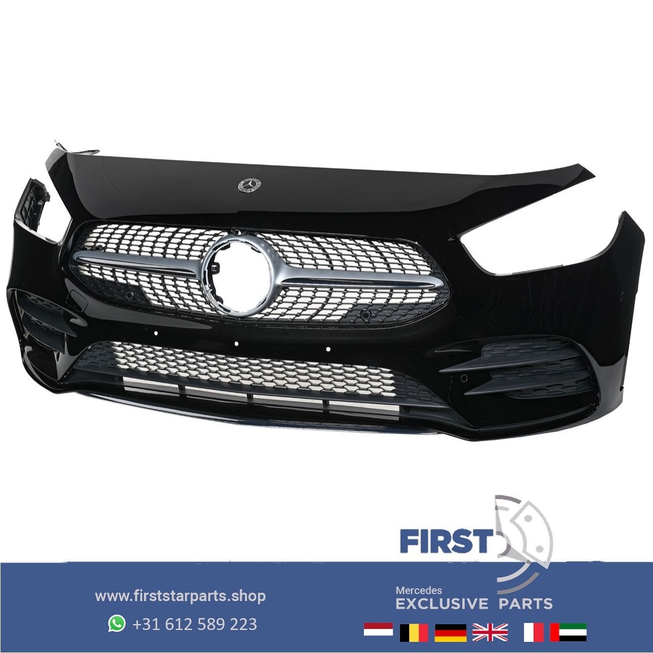 2019 W247 B KLASSE AMG BUMPER COMPLEET ZWART WIT GRIJS 2019-, Gebruikt, -, Voor, Ophalen of Verzenden
