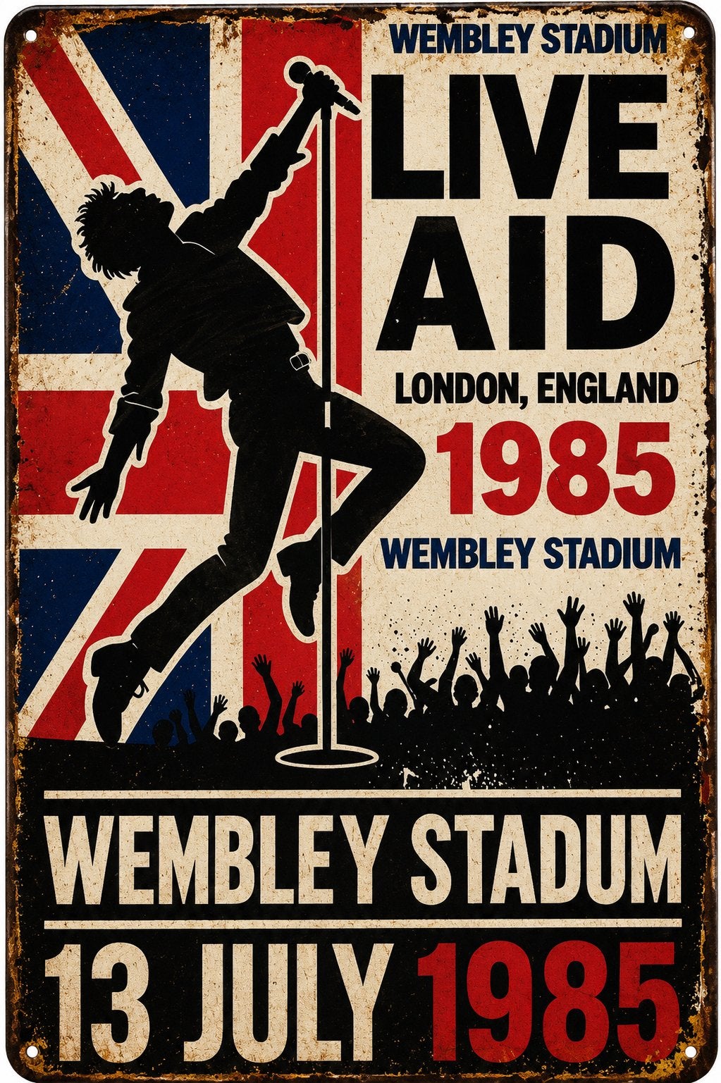 Panneau en métal Live Aid 1985 Wembley - Vintage Man Cave, Collections, Enlèvement ou Envoi, Neuf, Panneau publicitaire