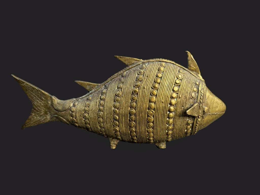 Poisson en bronze Dohkra, Inde de 26 cm sur 11, Antiquités & Art, Art | Art non-occidental, Inde, Enlèvement, Bronze