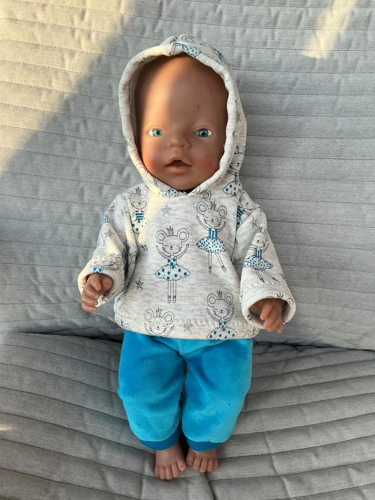 99. Babyborn: Nieuwe hoodie let muisjes + blauwe broek, Ophalen of Verzenden, Nieuw, Babypop