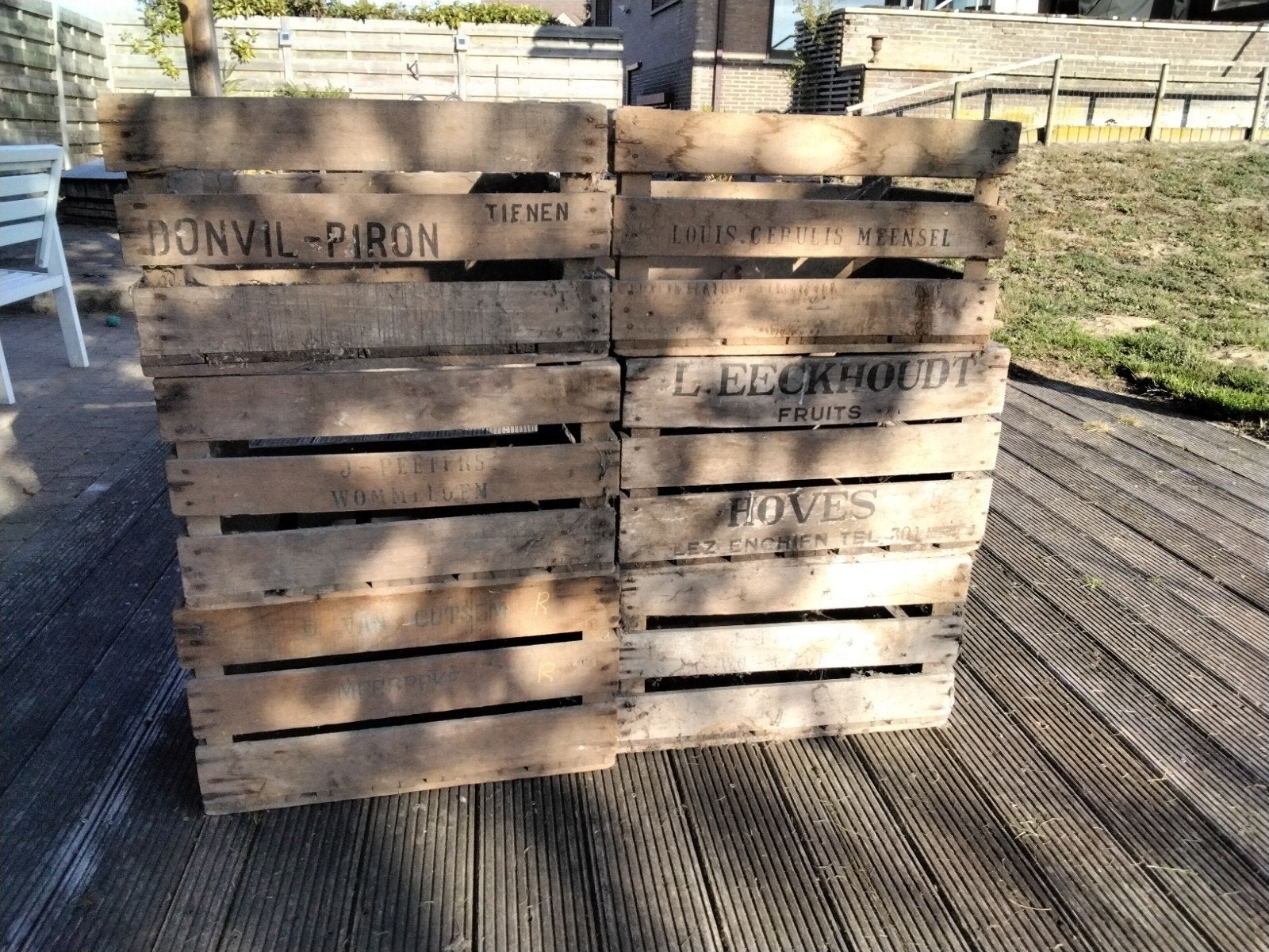 6 houten fruitbakken met opschrift, Antiquités & Art, Enlèvement