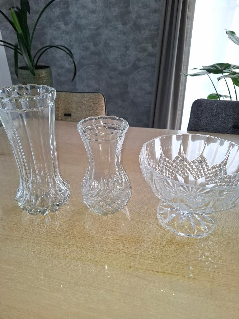 3vases et corbeille à fruits, Moins de 50 cm, Autres couleurs, Comme neuf, Verre