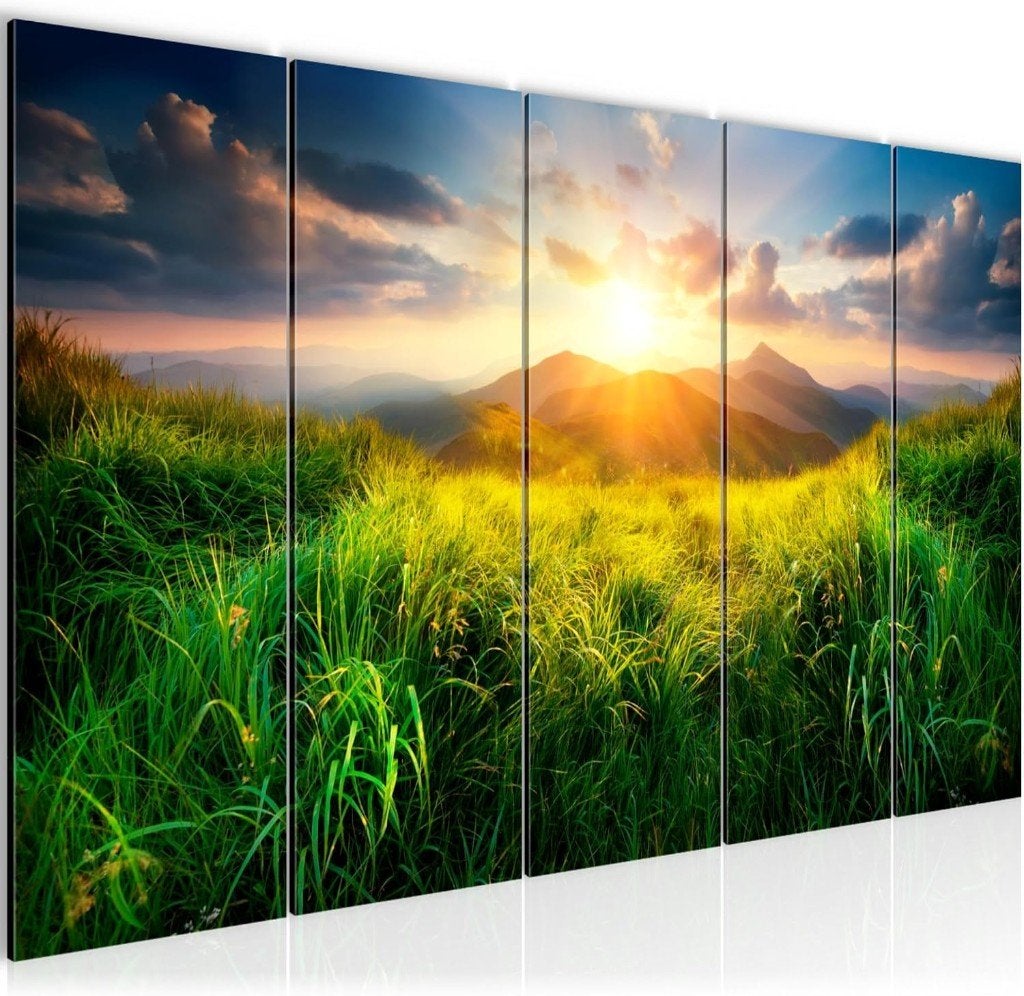 Canvas Schilderij 5-Luik Zonsondergang – Gratis Verzending!, Verzenden, Nieuw, 125 cm of meer, Print