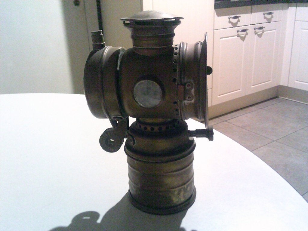 oude fietslamp carbuurlamp anno 1920, Antiek en Kunst, Ophalen