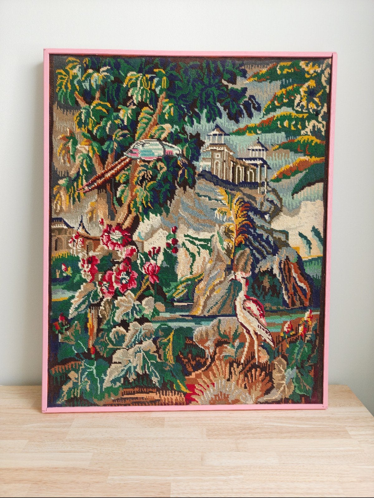 Vintage wandtapijt gekaderd , Antiek en Kunst, Ophalen