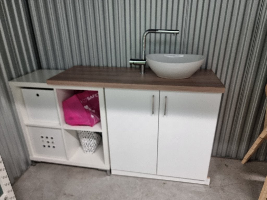 Design Wastafelmeubel (IKEA Kallax+Grohe Minta), Ophalen, Zo goed als nieuw, Chroom, Wastafel