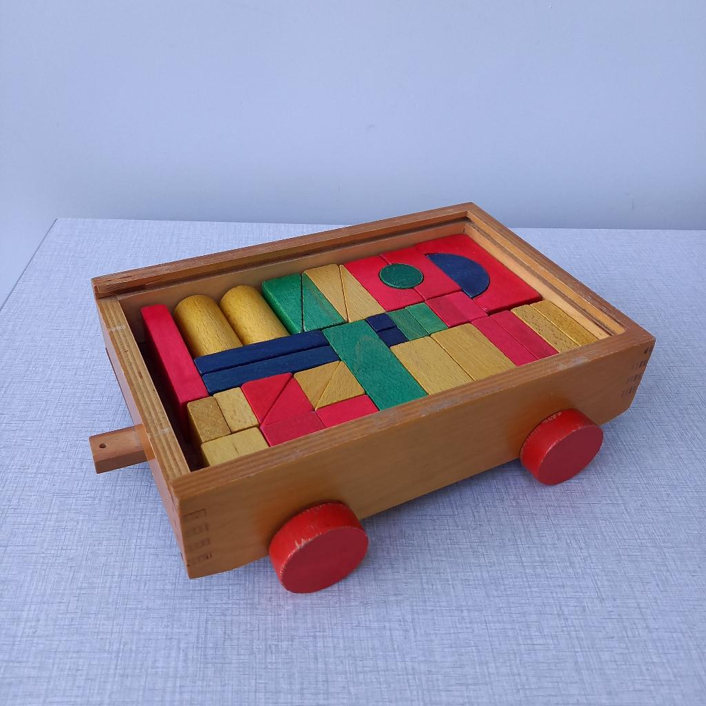 Chariot de construction en bois avec couvercle et roulettes., Enlèvement ou Envoi, Utilisé, Autres types