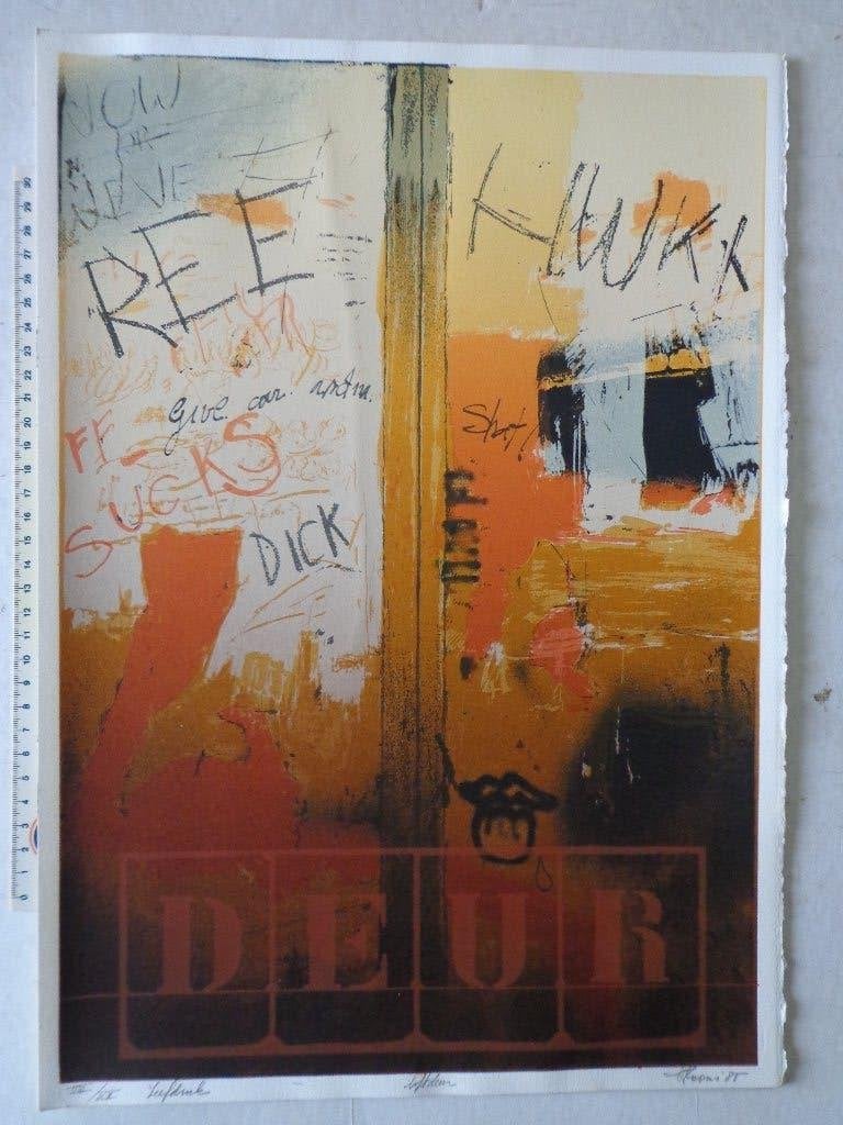 Zeefdruk van Veerle Rooms "Liftdeur" uit 1985, Antiek en Kunst, Kunst | Litho's en Zeefdrukken, Ophalen of Verzenden