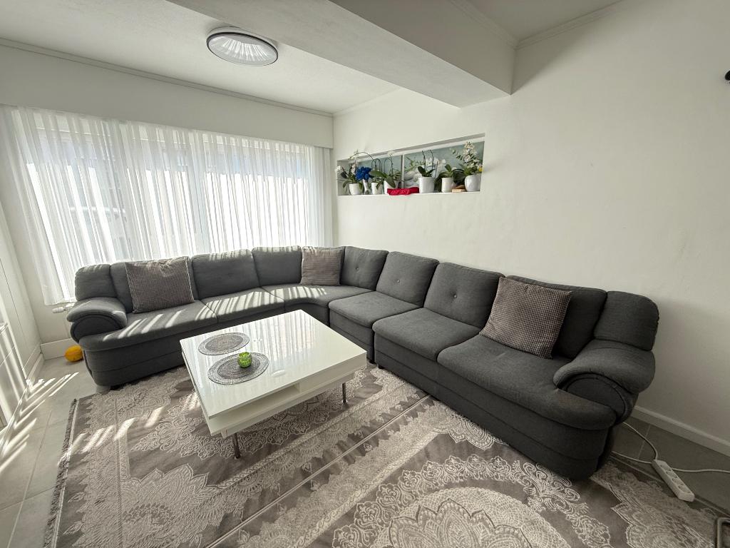 Zetel/sofa grijs 7 pers., Ophalen, Gebruikt, Hoekbank, Stof