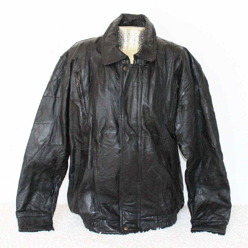 Belle veste en cuir vintage lisse* (XL) €45, -, Taille 46/48 (XL) ou plus grande, Vintage ., Comme neuf, Noir