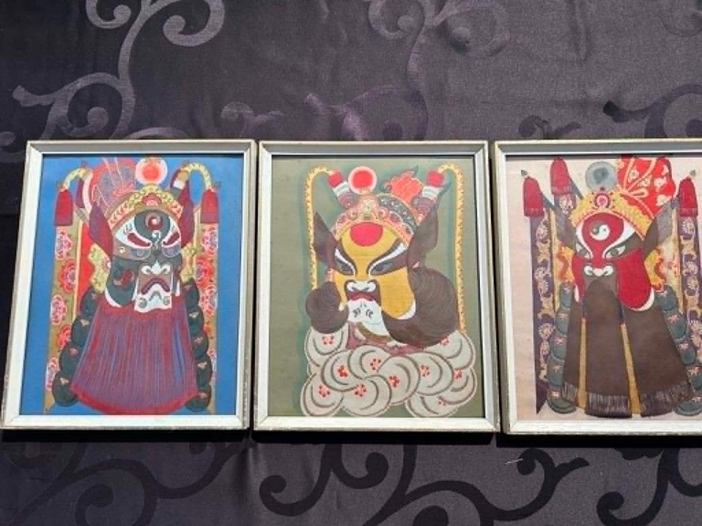 3 vintage ingelijste Peking operamaskers, Ophalen of Verzenden
