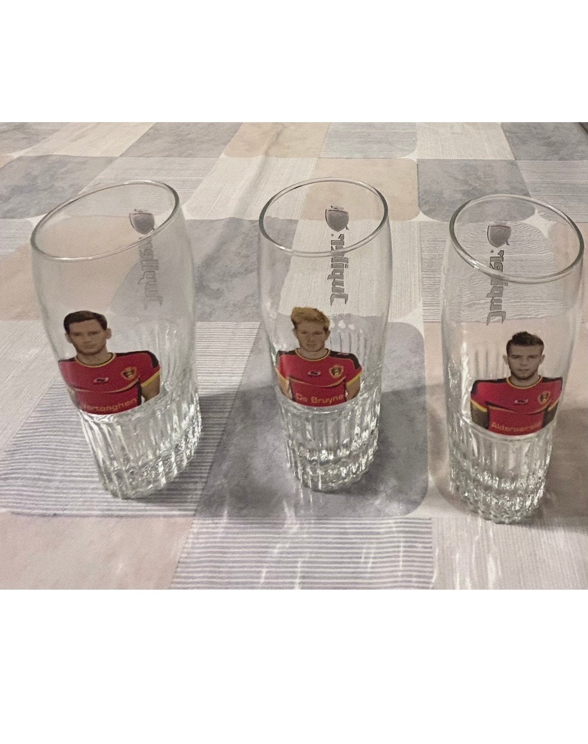Jupiler glazen WK 2014:Vertonghen, De Bruyne, Alderweireld, Ophalen of Verzenden, Gebruikt, Bierglas