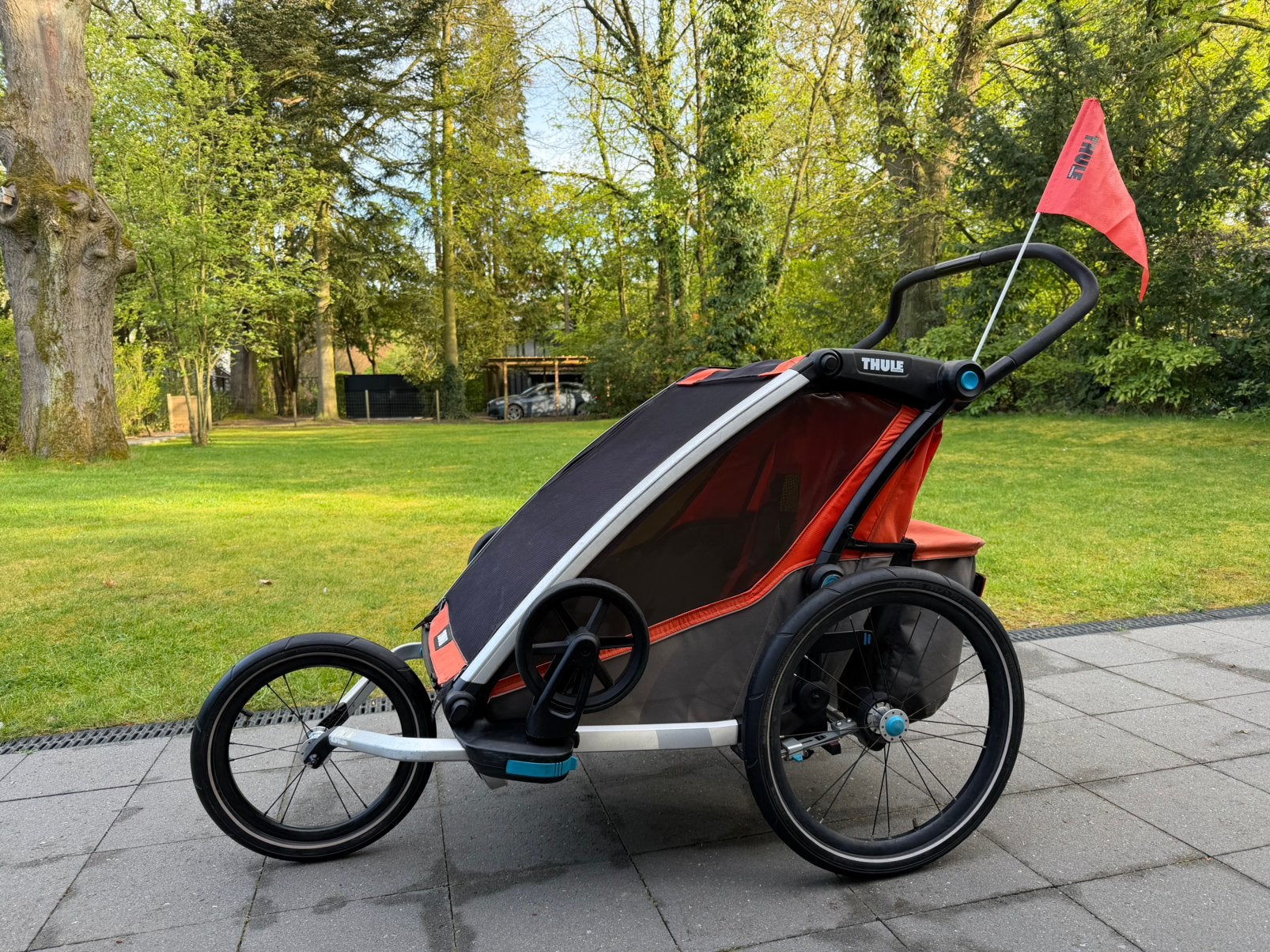 Thule Chariot Cross 2 fietskar + accessoires, Fietsen en Brommers, Ophalen, Gebruikt, Kinderkar, Opvouwbaar