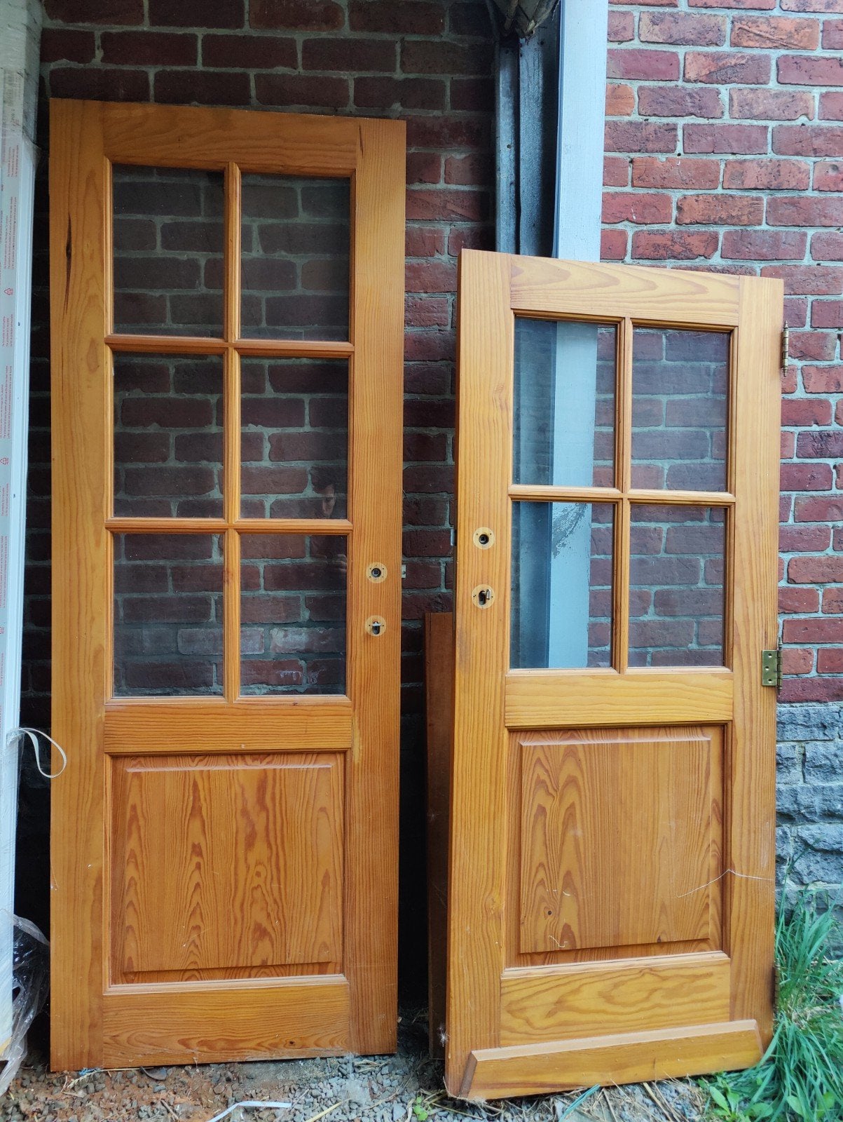 Twee massief grenen deuren, Doe-het-zelf en Bouw, Ophalen, Gebruikt, Minder dan 80 cm, Binnendeur