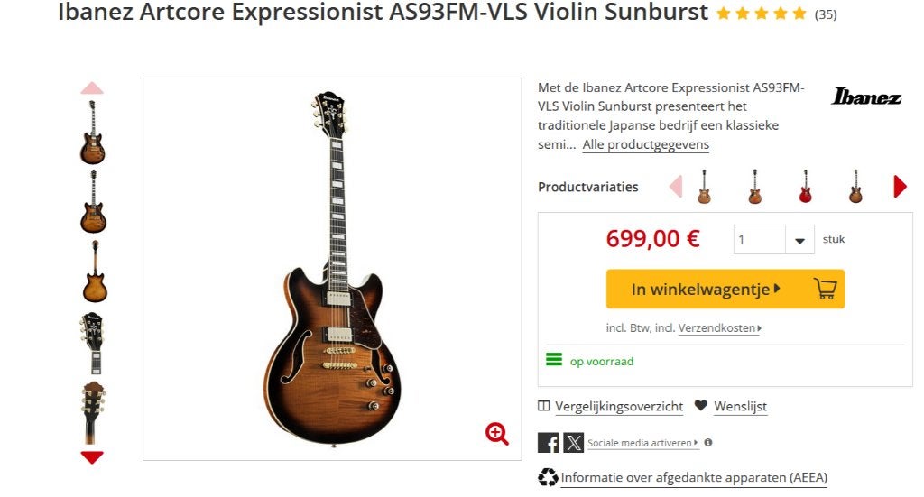 elektrische gitaar, Musique & Instruments, Enlèvement, Neuf, Semi-solid body, Ibanez