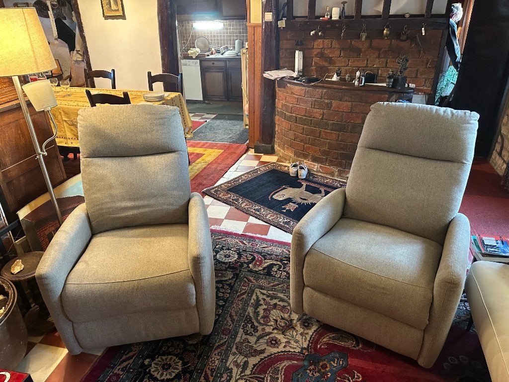 verstelbare stoelen met beenleuning - set van 2, Huis en Inrichting, Stoelen, Ophalen, Gebruikt, Twee, Stof