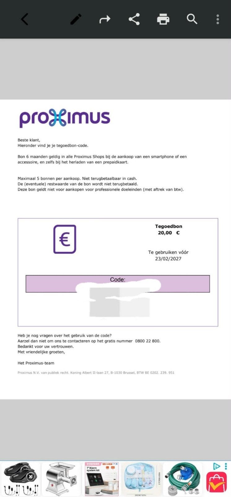 14 Proximus cadeaubonnen t.w.v. €20 per stuk (Bieden)