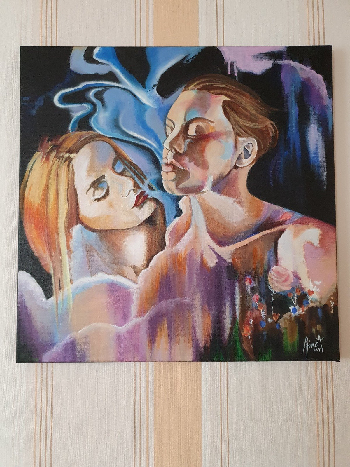 Modern schilderij in een expressieve stijl op canvas., Ophalen, Figuren