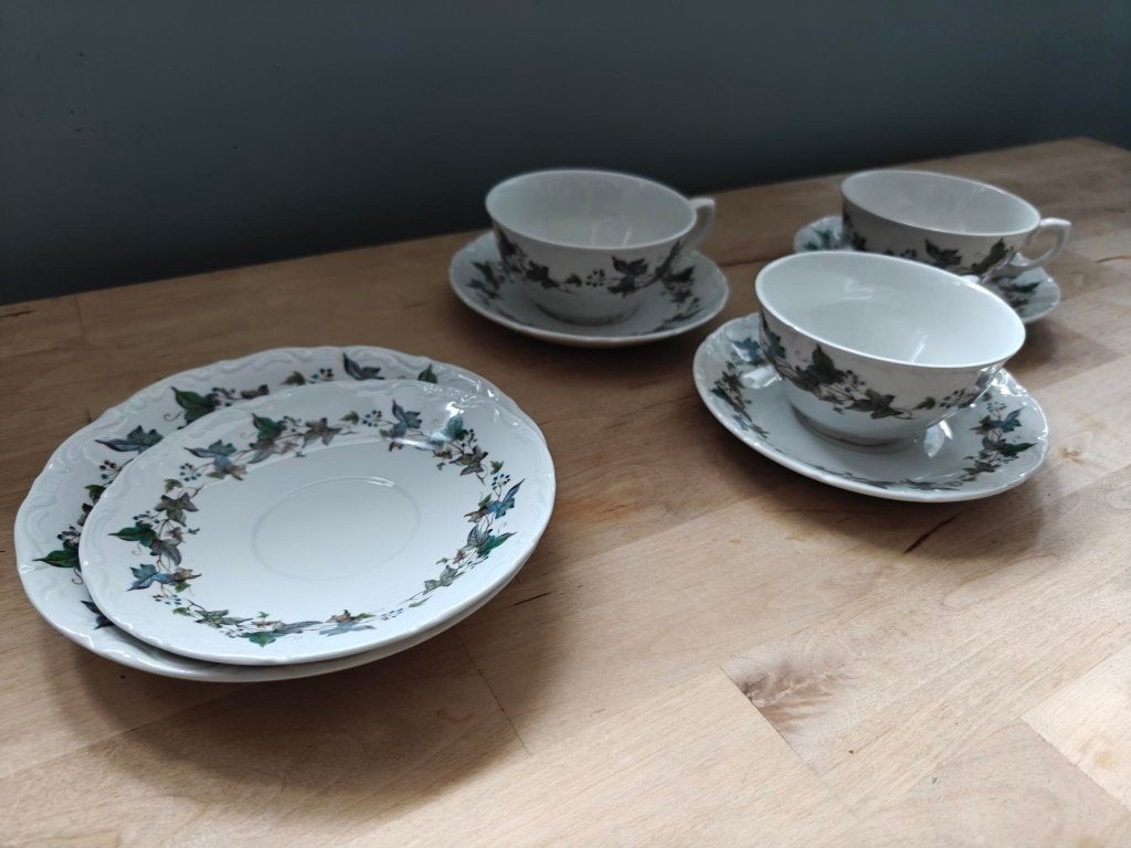 3 kopjes en schoteltje Pontesa made in Spain, Huis en Inrichting, Keuken | Servies, Ophalen of Verzenden, Zo goed als nieuw, Kop(pen) en/of Schotel(s)