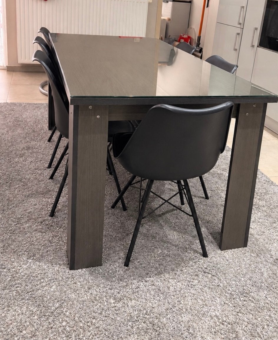 Titel Mooie eettafel met glazen blad, Neuf, 150 à 200 cm, Cinq personnes ou plus, Verre