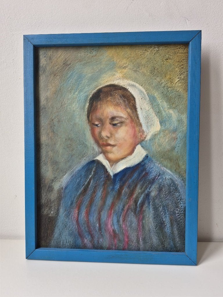 Olieverf op paneel, gesigneerd op de achterzijde, Antiek en Kunst, Ophalen, Gesigneerd, Olieverf, Paneel