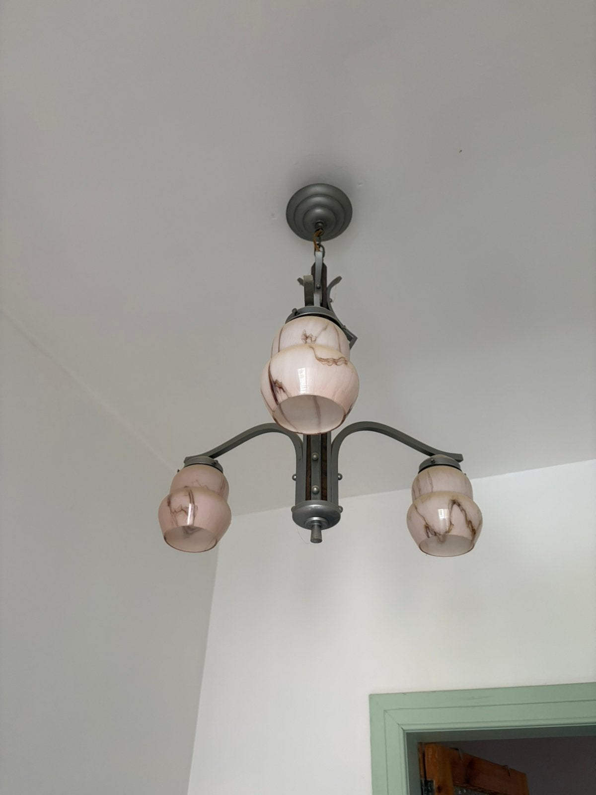 Belgische Art Deco Kroonluchter, Ophalen, Gebruikt, Glas, Art Deco