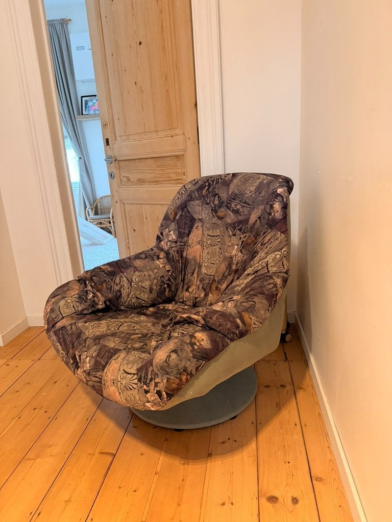 Retro draaifauteuil / swivel chair – uniek motief, Huis en Inrichting, Ophalen, Retro / vintage, 75 tot 100 cm, Zo goed als nieuw