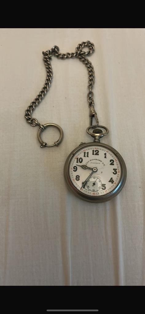 Montre de poche ancienne Roskopf Patent avec chaîne., Enlèvement, Montre de poche, Avec chaîne