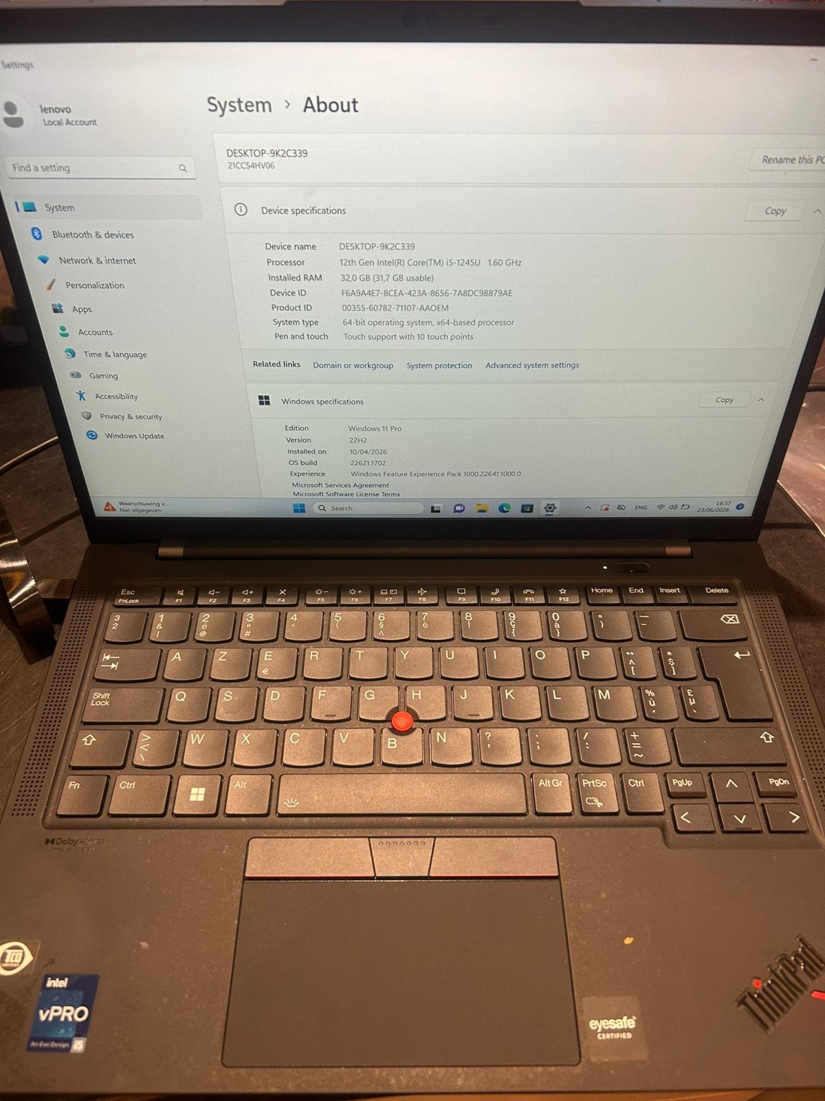 Pc Portable Lenovo X1 Carbon Gen 10, Enlèvement, Comme neuf