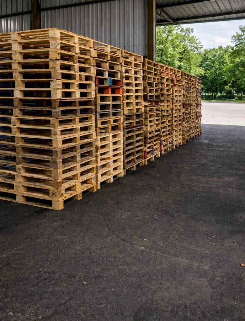 Stevige gebruikte houten blokpallets 120 x 100 cm, Ophalen, Zo goed als nieuw, Pallet