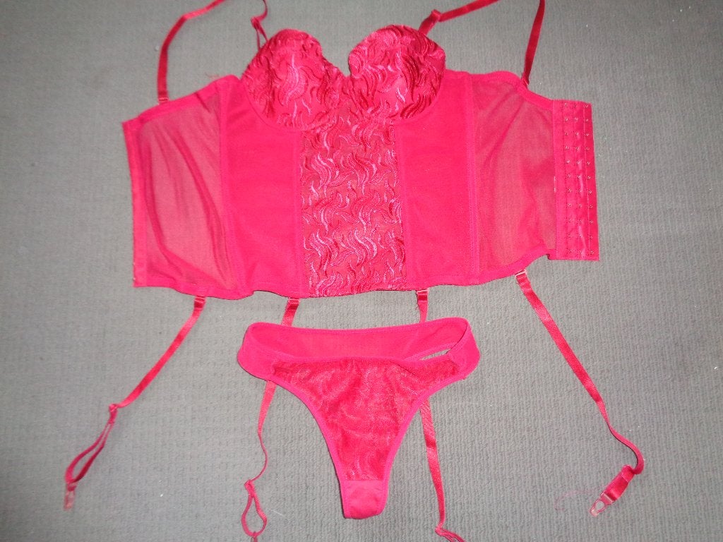 jarretel bustier met string, Verzenden, Rood, Setje