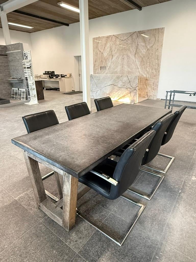 Tuintafel 220x93cm arduinen blad met eiken onderstel, Enlèvement, Utilisé, Rectangulaire, Autres matériaux