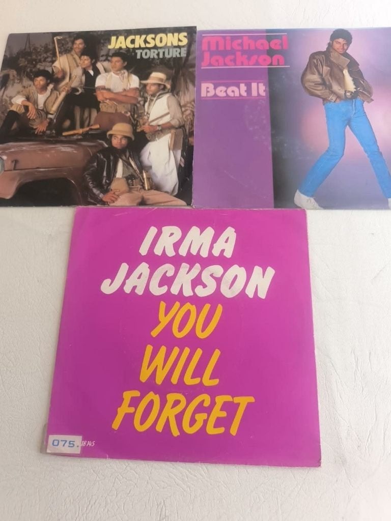 Michael Jackson 45T vinyl set van 3, Gebruikt, Pop, 7 inch, Ophalen of Verzenden