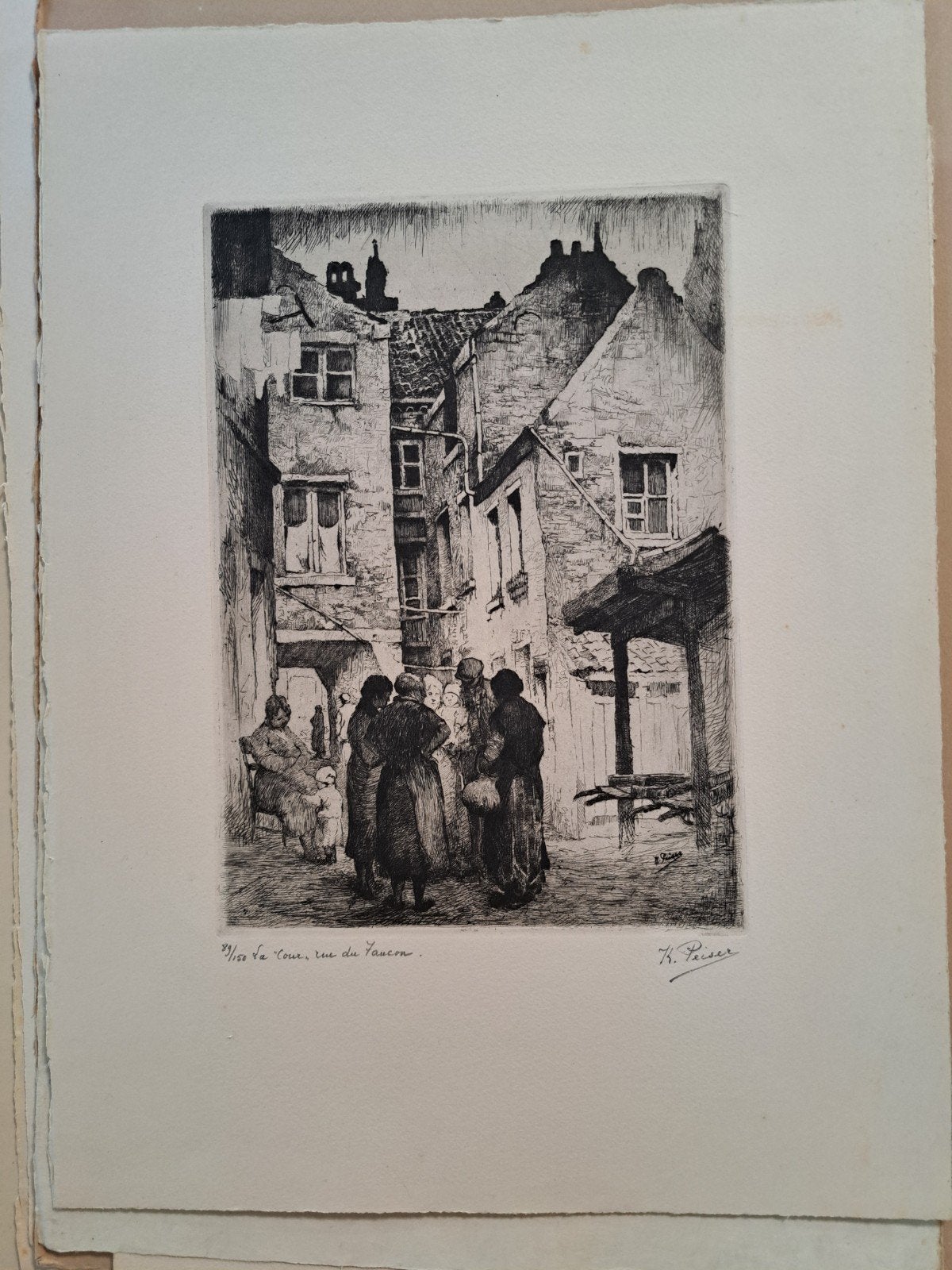 PEISER Kurt "La cour rue du Faucon" ets, Ophalen of Verzenden, Ets, Genummerd