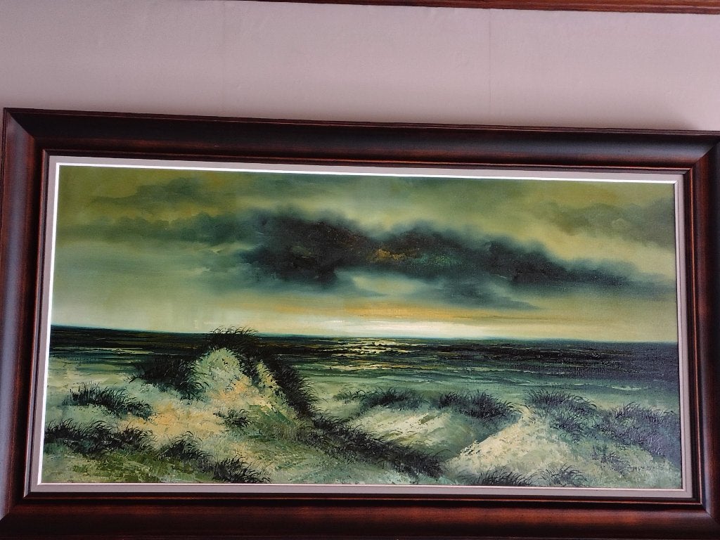 Duin- en zeelandschap van P. Vesters, Antiek en Kunst, Ophalen, Doek, Realistisch, Landschap
