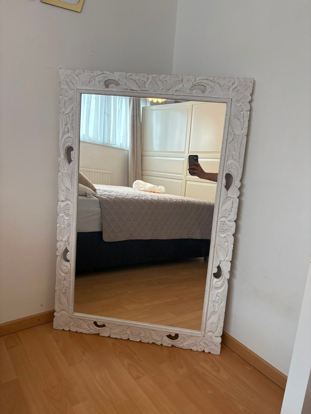 Miroir en bois blanc 120cm sur 80cm, Enlèvement