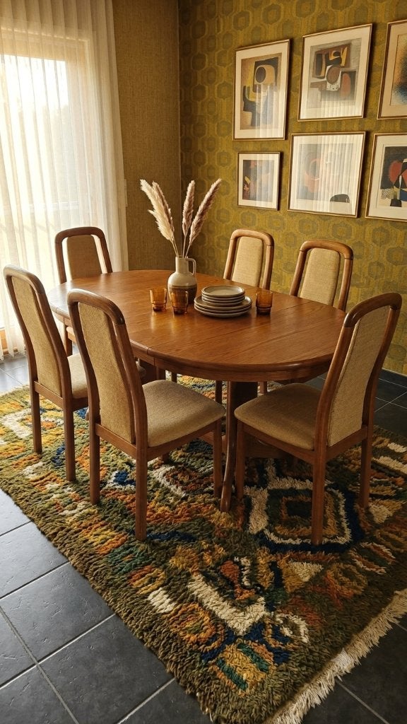 Vintage tafel en 6 stoelen, Huis en Inrichting, Complete eetkamers, Ophalen, Gebruikt, Vintage Scandinavisch design