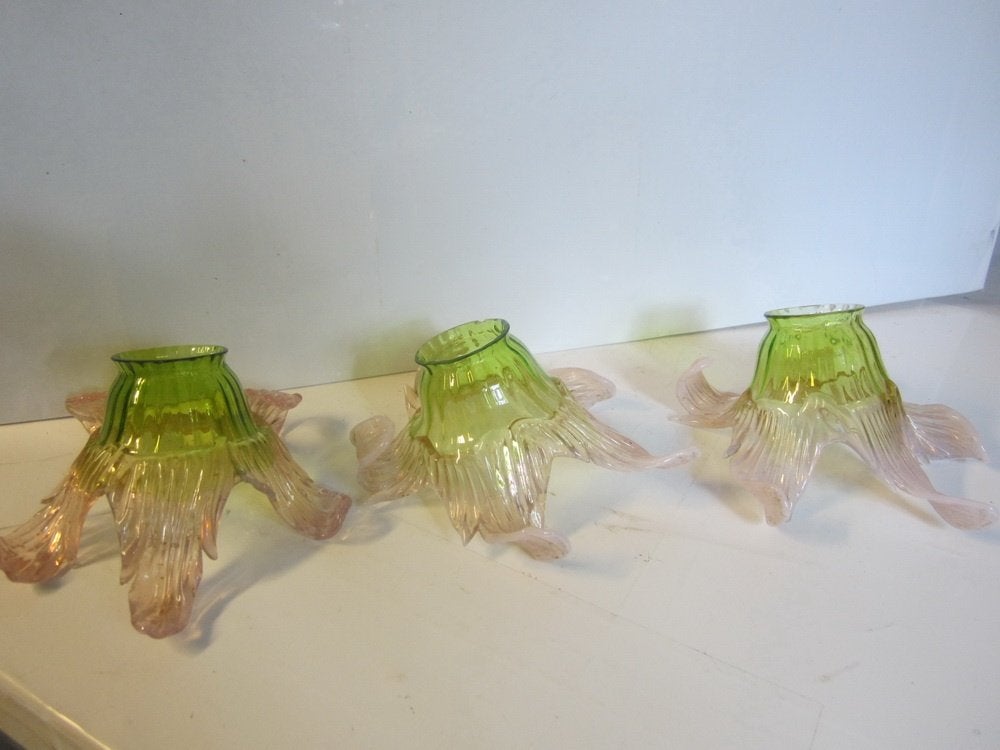 3 antieke glazen lampekappen, ca 1920, Ophalen of Verzenden