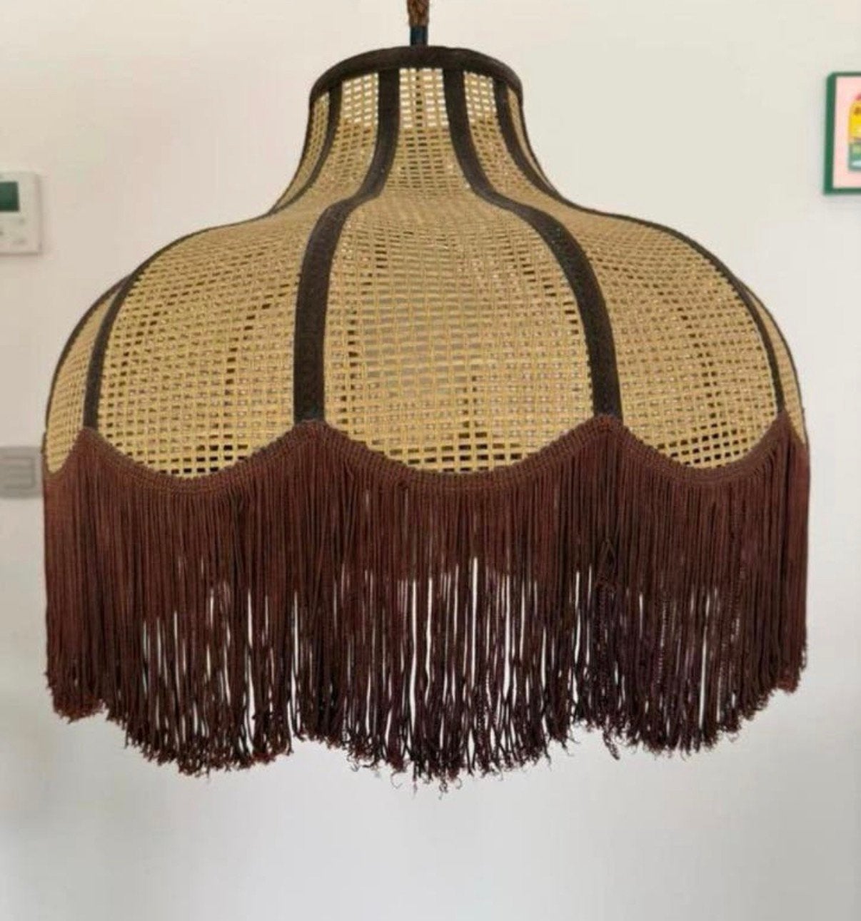 Lampe suspendue vintage en rotin, Maison & Meubles, Suspension, Comme neuf, Brun, Enlèvement