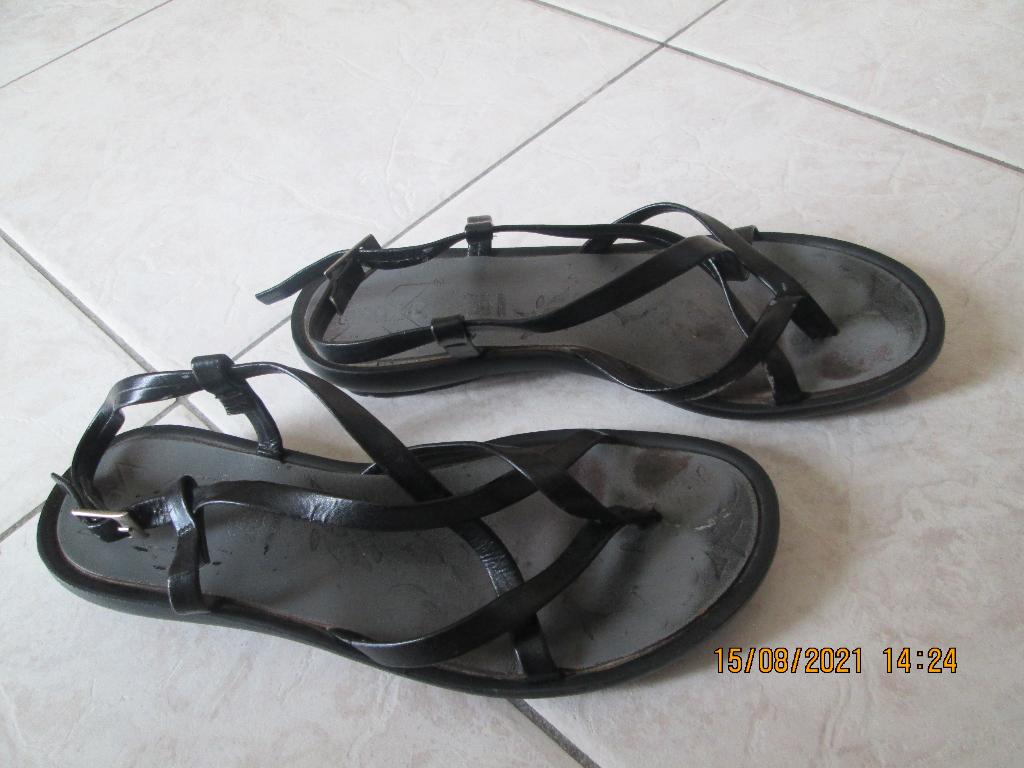 Sandales à brides en cuir noir « DXXZ » P : 37, Ophalen, Zwart, Sandalen of Muiltjes, DXXZ