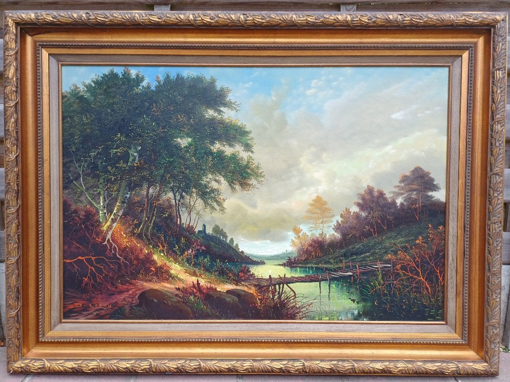 Groot olieverfschilderij  en gouden baroklijst (150x110 cm), Antiek en Kunst, Kunst | Schilderijen | Klassiek, Ophalen, Doek, Olieverf