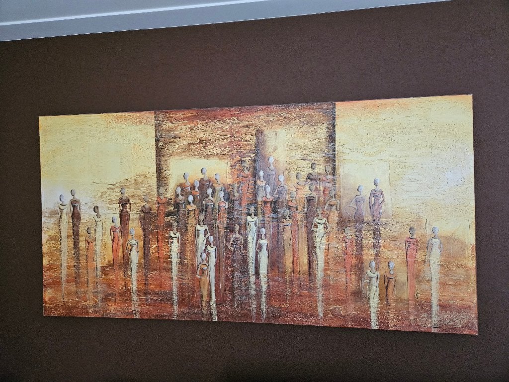 Fraai schilderij op doek, Antiek en Kunst, Ophalen, Figuren, Overige materialen, Gesigneerd